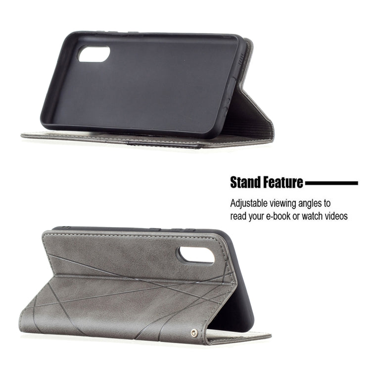 For Samsung Galaxy A02 Rhombus Texture Horizontal Flip Magnetic Leather Case with Holder & Card Slots
