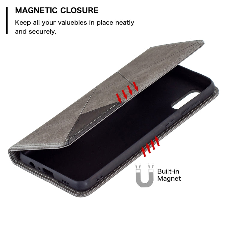 For Samsung Galaxy A02 Rhombus Texture Horizontal Flip Magnetic Leather Case with Holder & Card Slots