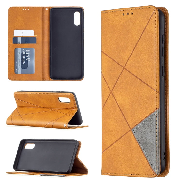 For Samsung Galaxy A02 Rhombus Texture Horizontal Flip Magnetic Leather Case with Holder & Card Slots