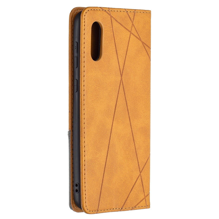 For Samsung Galaxy A02 Rhombus Texture Horizontal Flip Magnetic Leather Case with Holder & Card Slots