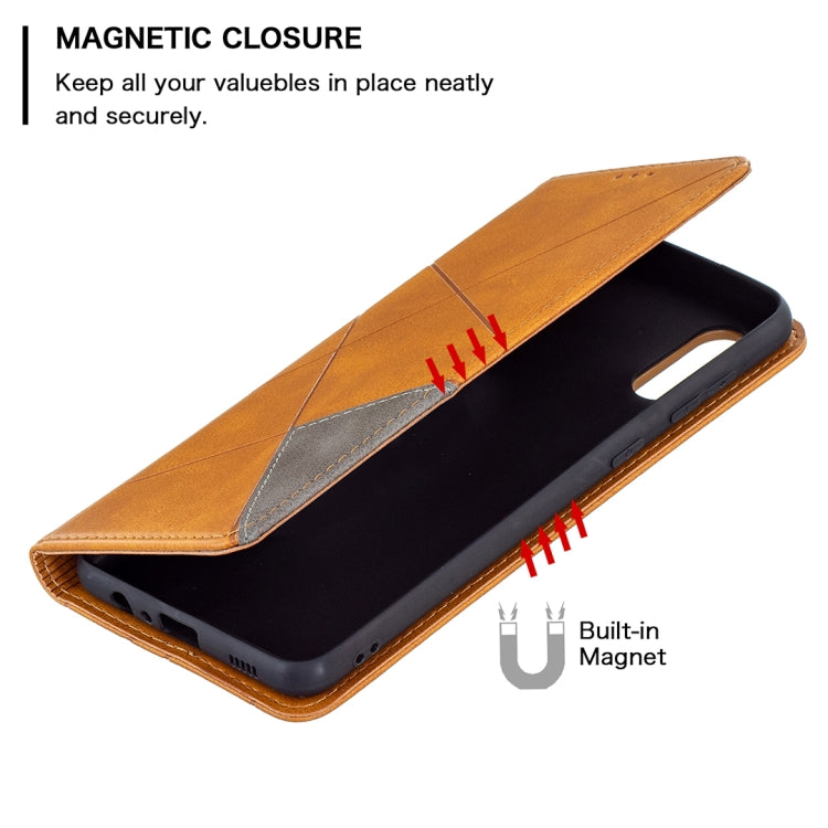For Samsung Galaxy A02 Rhombus Texture Horizontal Flip Magnetic Leather Case with Holder & Card Slots