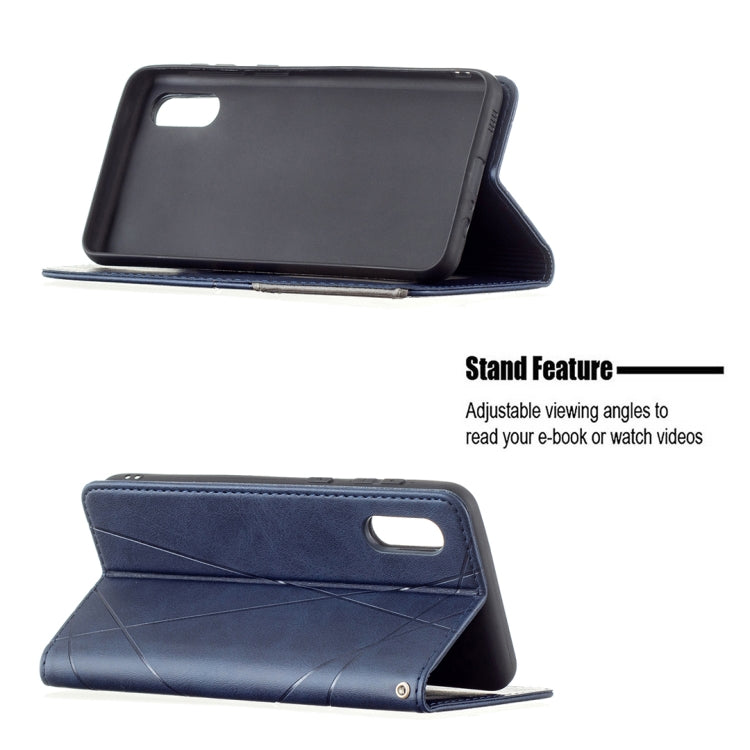For Samsung Galaxy A02 Rhombus Texture Horizontal Flip Magnetic Leather Case with Holder & Card Slots