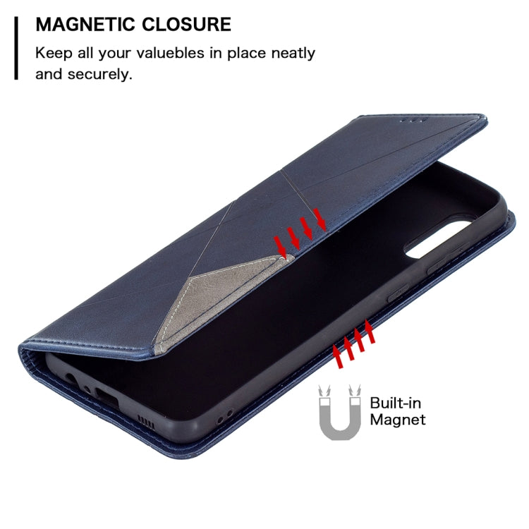 For Samsung Galaxy A02 Rhombus Texture Horizontal Flip Magnetic Leather Case with Holder & Card Slots