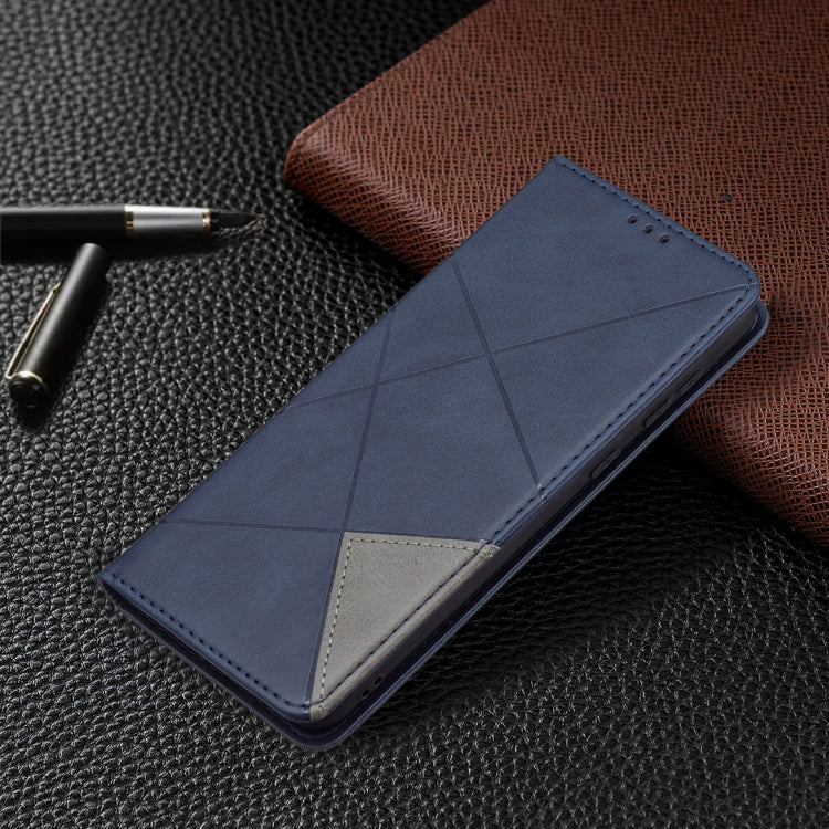 For Samsung Galaxy A02 Rhombus Texture Horizontal Flip Magnetic Leather Case with Holder & Card Slots