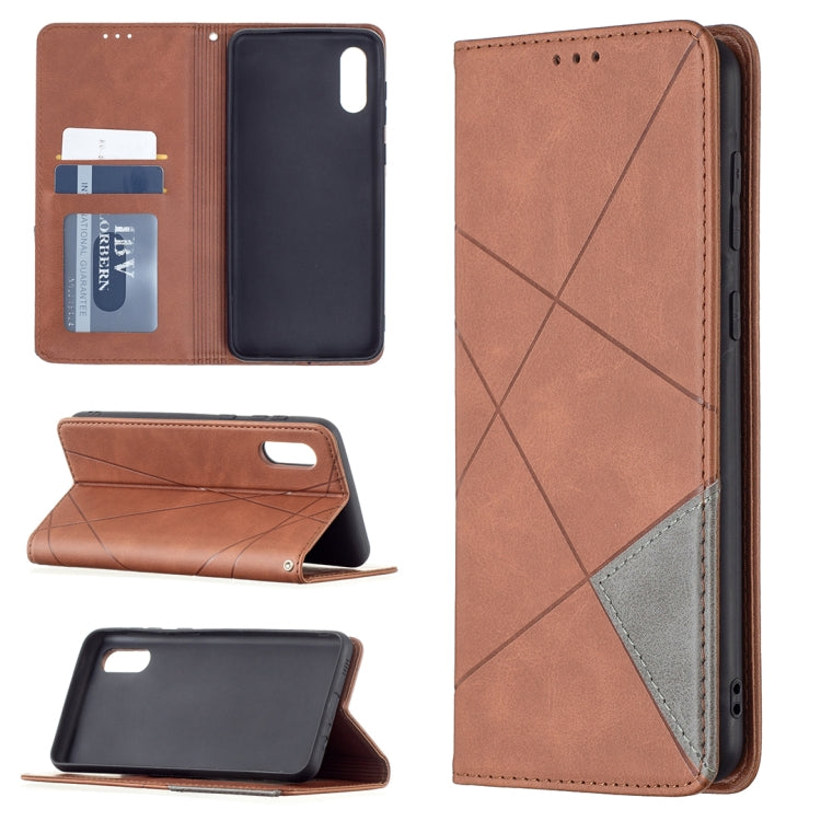 For Samsung Galaxy A02 Rhombus Texture Horizontal Flip Magnetic Leather Case with Holder & Card Slots