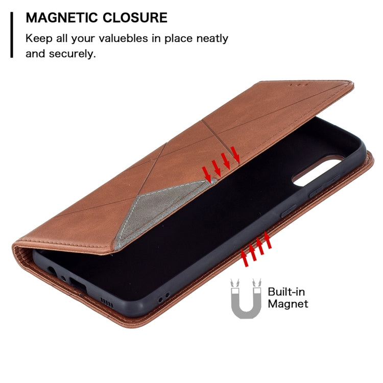 For Samsung Galaxy A02 Rhombus Texture Horizontal Flip Magnetic Leather Case with Holder & Card Slots