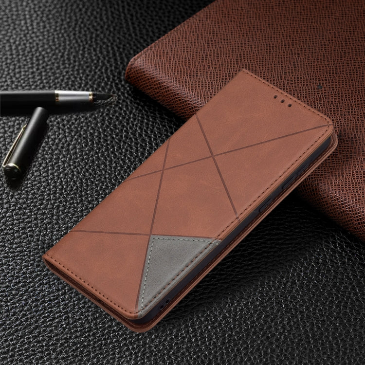 For Samsung Galaxy A02 Rhombus Texture Horizontal Flip Magnetic Leather Case with Holder & Card Slots