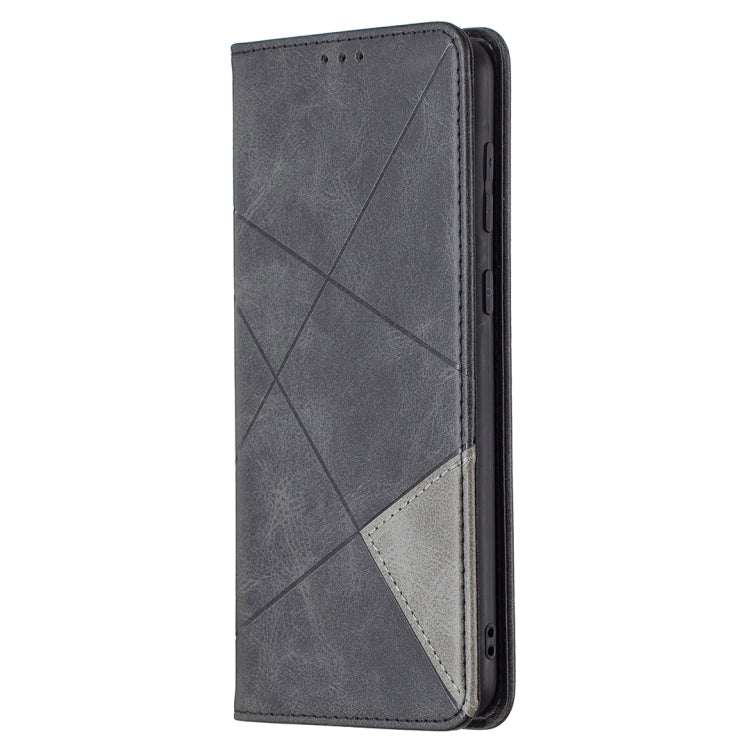 For Samsung Galaxy A02 Rhombus Texture Horizontal Flip Magnetic Leather Case with Holder & Card Slots