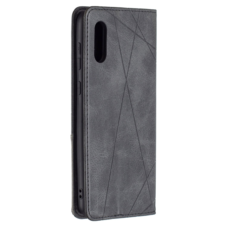 For Samsung Galaxy A02 Rhombus Texture Horizontal Flip Magnetic Leather Case with Holder & Card Slots