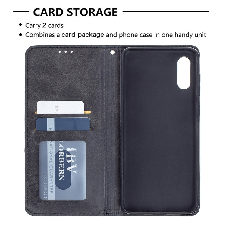 For Samsung Galaxy A02 Rhombus Texture Horizontal Flip Magnetic Leather Case with Holder & Card Slots