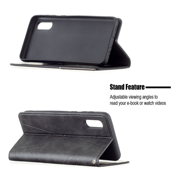 For Samsung Galaxy A02 Rhombus Texture Horizontal Flip Magnetic Leather Case with Holder & Card Slots