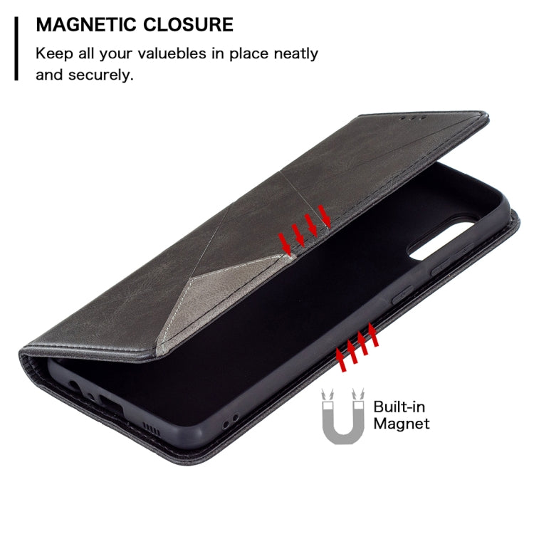For Samsung Galaxy A02 Rhombus Texture Horizontal Flip Magnetic Leather Case with Holder & Card Slots