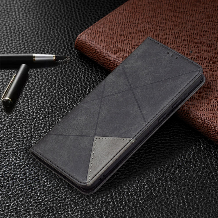 For Samsung Galaxy A02 Rhombus Texture Horizontal Flip Magnetic Leather Case with Holder & Card Slots