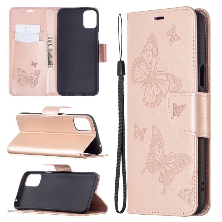 For LG K42 Two Butterflies Embossing Pattern Horizontal Flip Leather Case with Holder & Card Slot & Wallet & Lanyard
