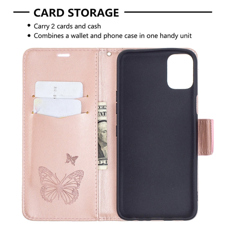 For LG K42 Two Butterflies Embossing Pattern Horizontal Flip Leather Case with Holder & Card Slot & Wallet & Lanyard