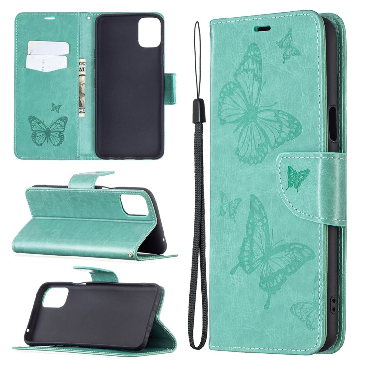 For LG K42 Two Butterflies Embossing Pattern Horizontal Flip Leather Case with Holder & Card Slot & Wallet & Lanyard