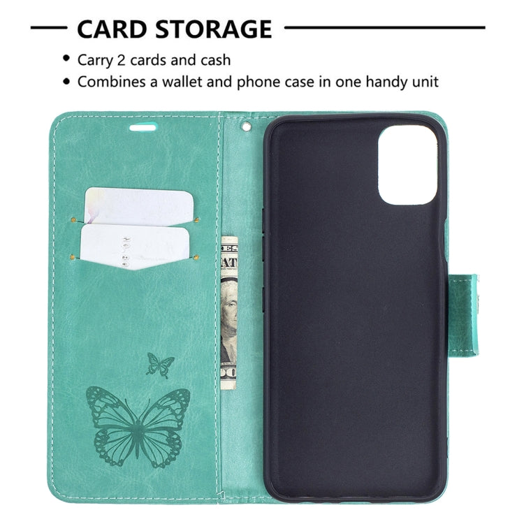 For LG K42 Two Butterflies Embossing Pattern Horizontal Flip Leather Case with Holder & Card Slot & Wallet & Lanyard