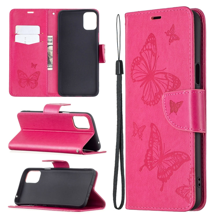 For LG K42 Two Butterflies Embossing Pattern Horizontal Flip Leather Case with Holder & Card Slot & Wallet & Lanyard