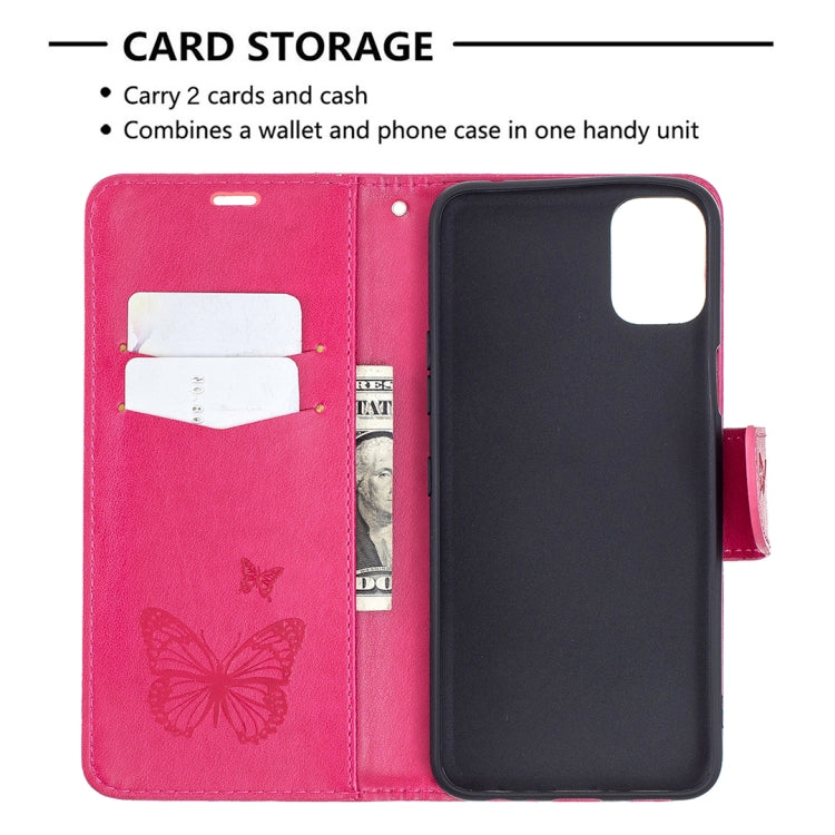For LG K42 Two Butterflies Embossing Pattern Horizontal Flip Leather Case with Holder & Card Slot & Wallet & Lanyard