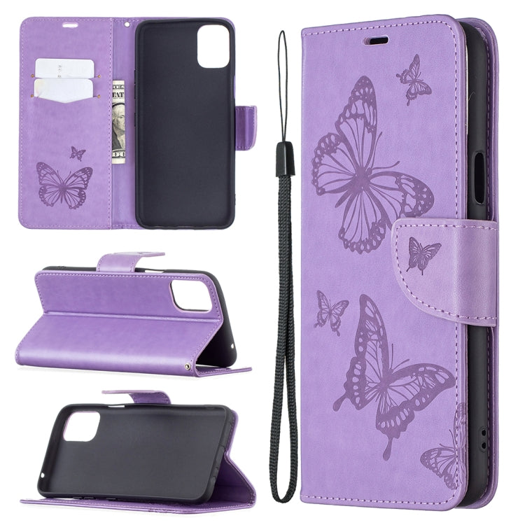 For LG K42 Two Butterflies Embossing Pattern Horizontal Flip Leather Case with Holder & Card Slot & Wallet & Lanyard