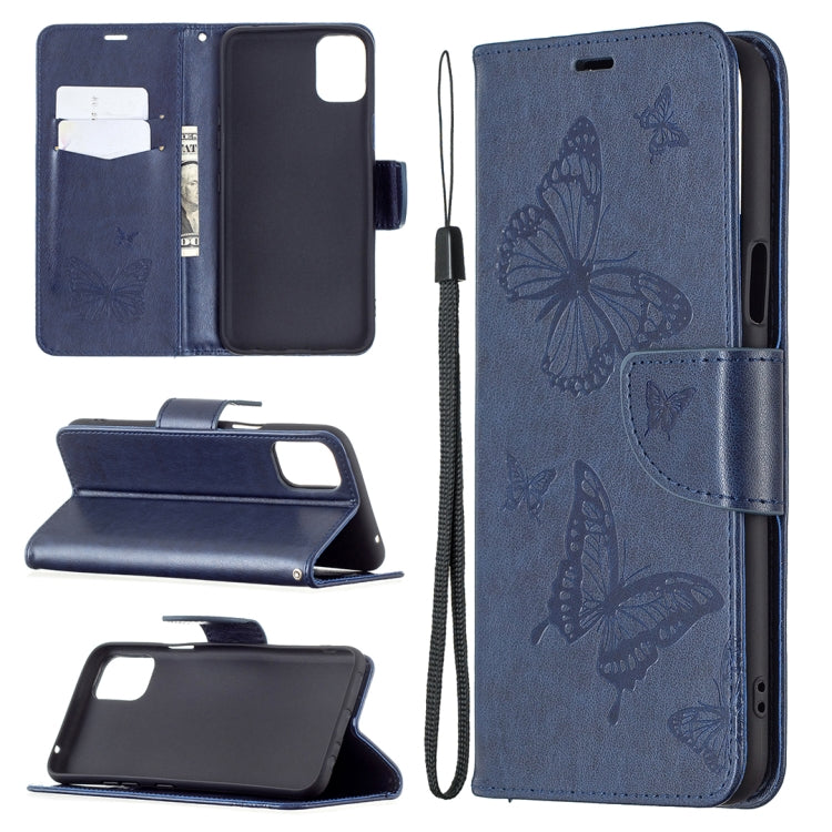 For LG K42 Two Butterflies Embossing Pattern Horizontal Flip Leather Case with Holder & Card Slot & Wallet & Lanyard