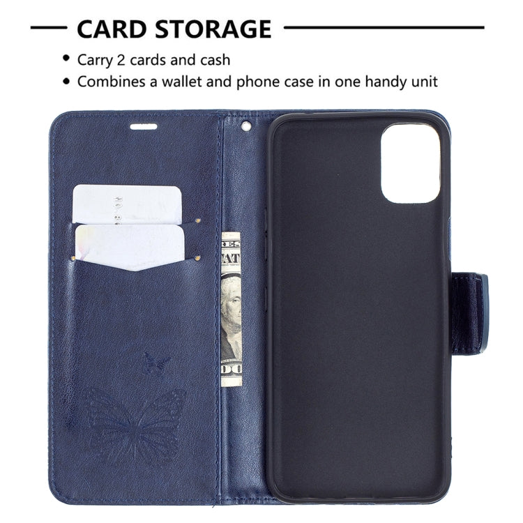 For LG K42 Two Butterflies Embossing Pattern Horizontal Flip Leather Case with Holder & Card Slot & Wallet & Lanyard