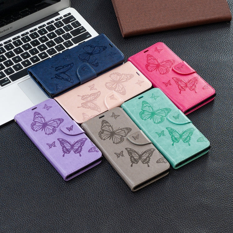 For LG K42 Two Butterflies Embossing Pattern Horizontal Flip Leather Case with Holder & Card Slot & Wallet & Lanyard