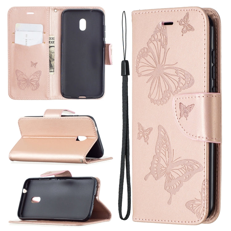 For Nokia C1 Plus Two Butterflies Embossing Pattern Horizontal Flip Leather Case with Holder & Card Slot & Wallet & Lanyard