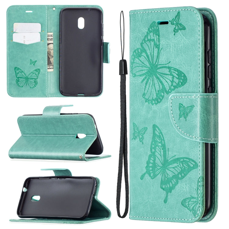 For Nokia C1 Plus Two Butterflies Embossing Pattern Horizontal Flip Leather Case with Holder & Card Slot & Wallet & Lanyard