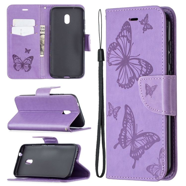 For Nokia C1 Plus Two Butterflies Embossing Pattern Horizontal Flip Leather Case with Holder & Card Slot & Wallet & Lanyard