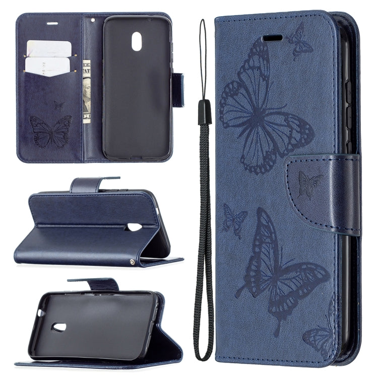 For Nokia C1 Plus Two Butterflies Embossing Pattern Horizontal Flip Leather Case with Holder & Card Slot & Wallet & Lanyard