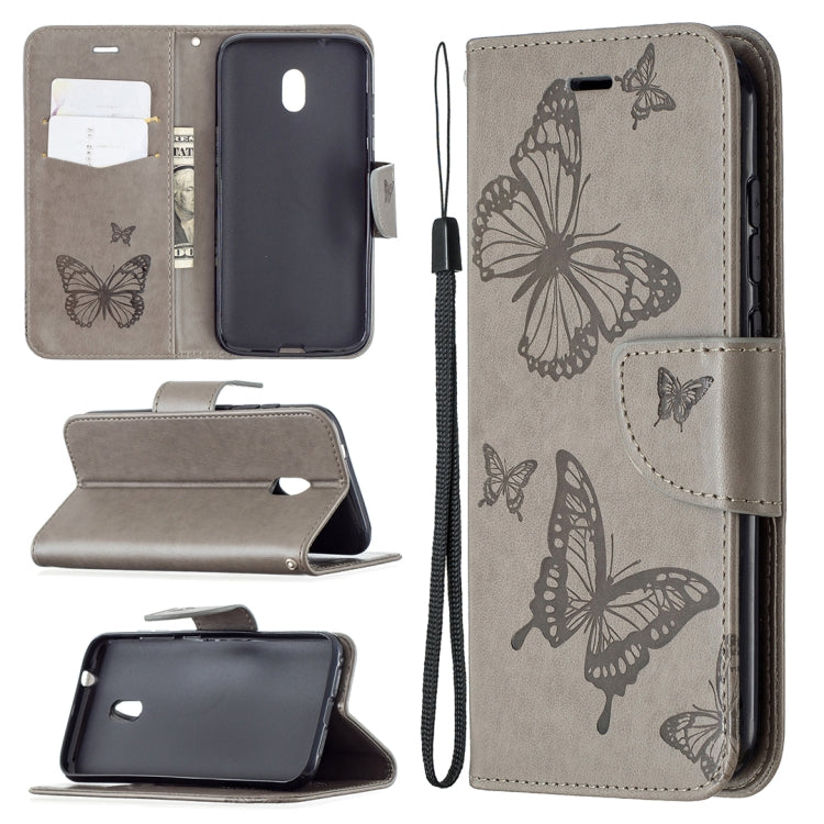 For Nokia C1 Plus Two Butterflies Embossing Pattern Horizontal Flip Leather Case with Holder & Card Slot & Wallet & Lanyard