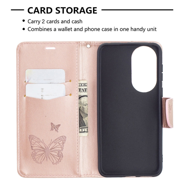 For Huawei P50 Two Butterflies Embossing Pattern Horizontal Flip Leather Case with Holder & Card Slot & Wallet & Lanyard