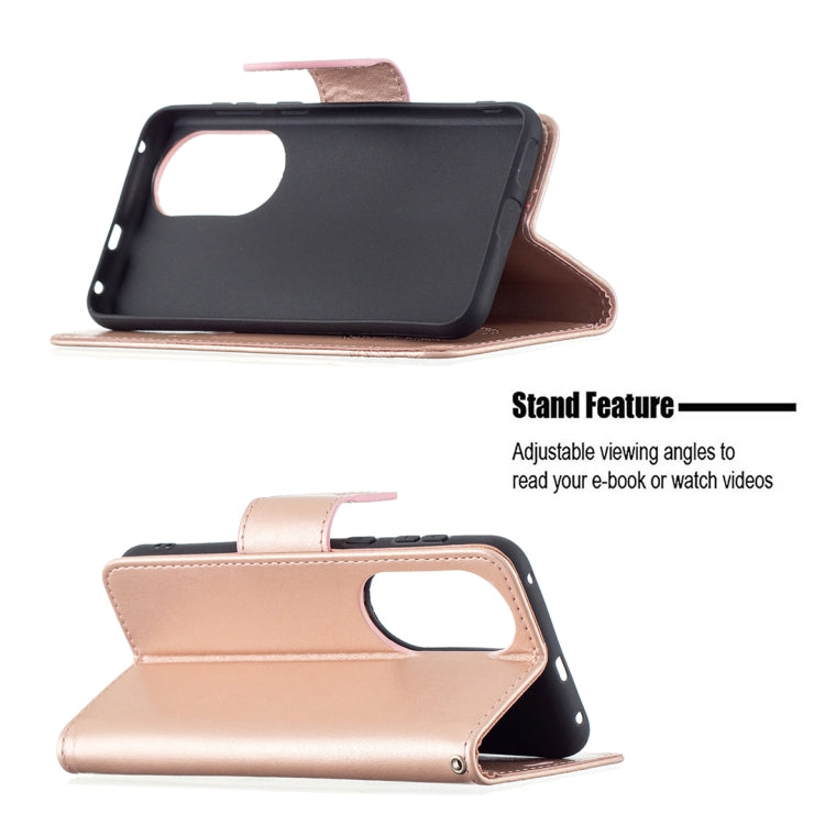 For Huawei P50 Two Butterflies Embossing Pattern Horizontal Flip Leather Case with Holder & Card Slot & Wallet & Lanyard