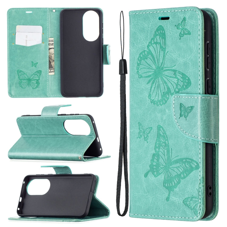 For Huawei P50 Two Butterflies Embossing Pattern Horizontal Flip Leather Case with Holder & Card Slot & Wallet & Lanyard