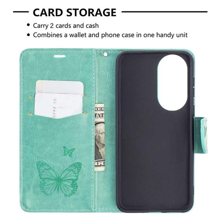 For Huawei P50 Two Butterflies Embossing Pattern Horizontal Flip Leather Case with Holder & Card Slot & Wallet & Lanyard