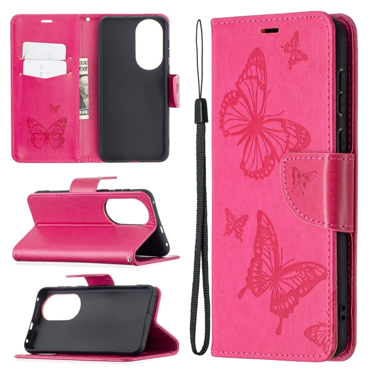 For Huawei P50 Two Butterflies Embossing Pattern Horizontal Flip Leather Case with Holder & Card Slot & Wallet & Lanyard