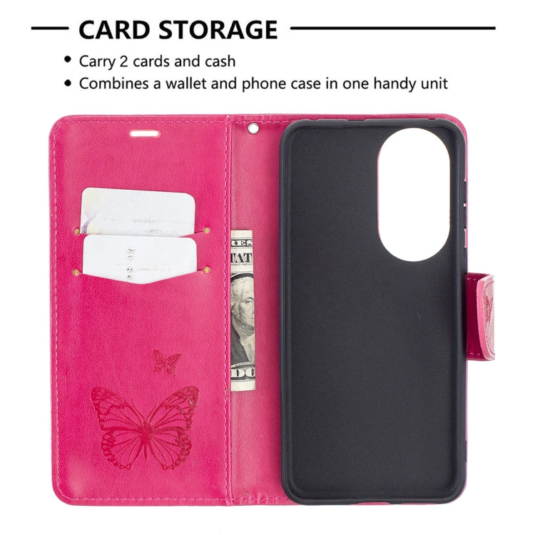 For Huawei P50 Two Butterflies Embossing Pattern Horizontal Flip Leather Case with Holder & Card Slot & Wallet & Lanyard