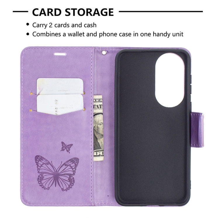 For Huawei P50 Two Butterflies Embossing Pattern Horizontal Flip Leather Case with Holder & Card Slot & Wallet & Lanyard