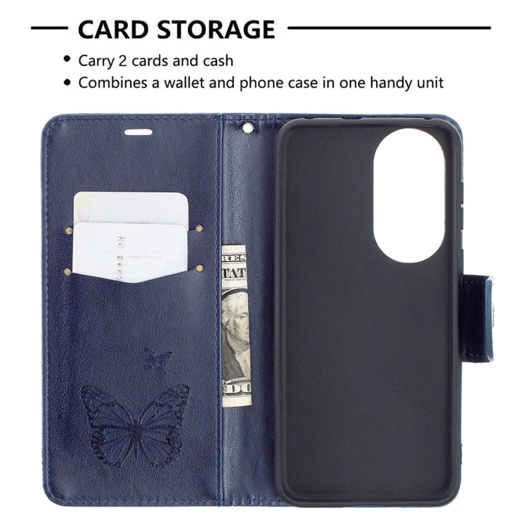 For Huawei P50 Two Butterflies Embossing Pattern Horizontal Flip Leather Case with Holder & Card Slot & Wallet & Lanyard