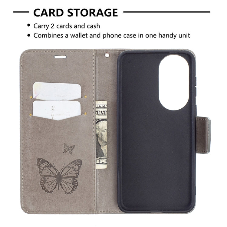 For Huawei P50 Two Butterflies Embossing Pattern Horizontal Flip Leather Case with Holder & Card Slot & Wallet & Lanyard