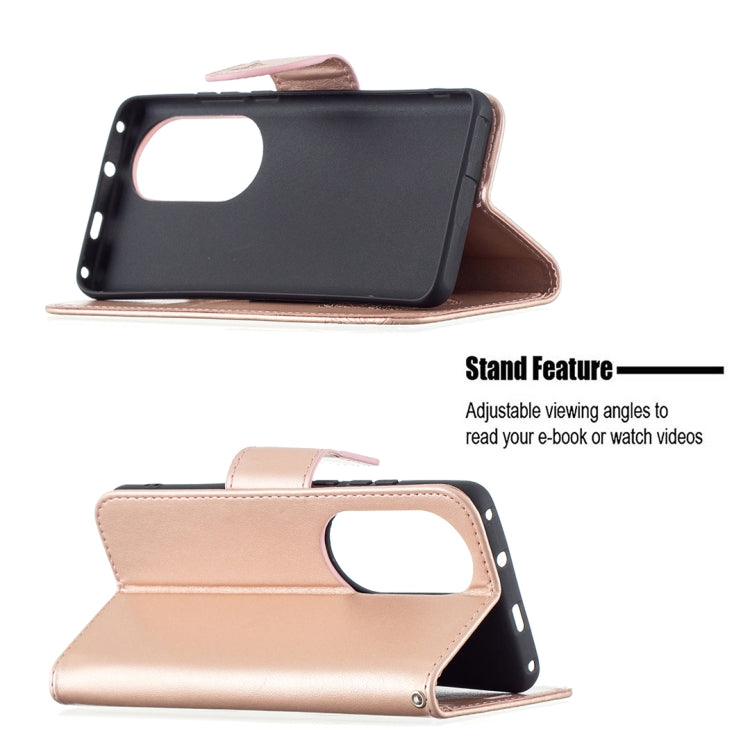 For Huawei P50 Pro Two Butterflies Embossing Pattern Horizontal Flip Leather Case with Holder & Card Slot & Wallet & Lanyard