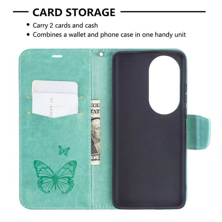 For Huawei P50 Pro Two Butterflies Embossing Pattern Horizontal Flip Leather Case with Holder & Card Slot & Wallet & Lanyard