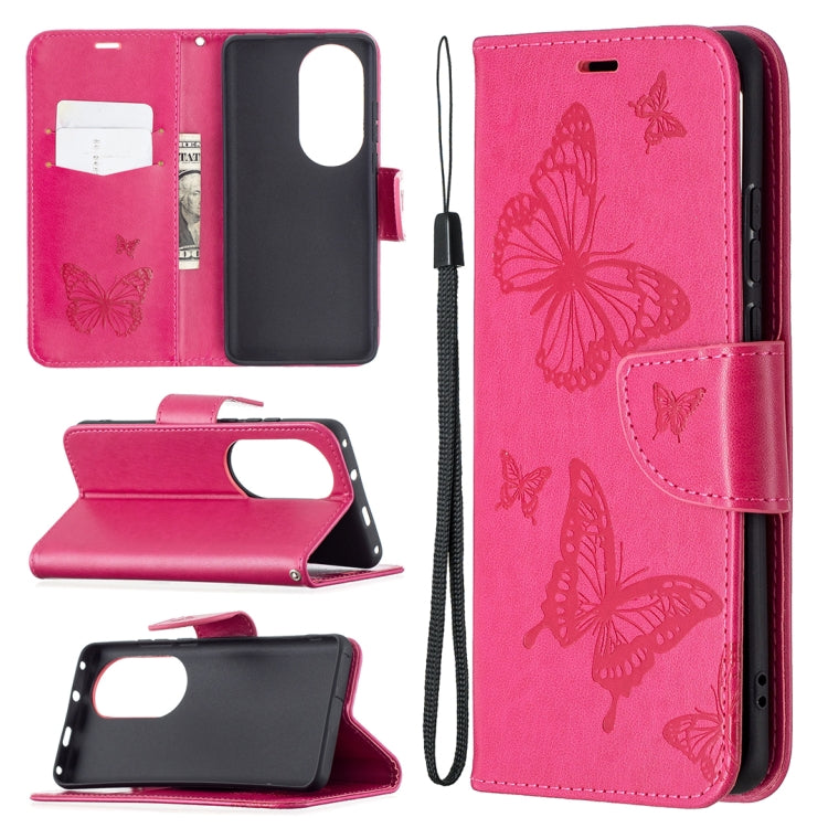 For Huawei P50 Pro Two Butterflies Embossing Pattern Horizontal Flip Leather Case with Holder & Card Slot & Wallet & Lanyard