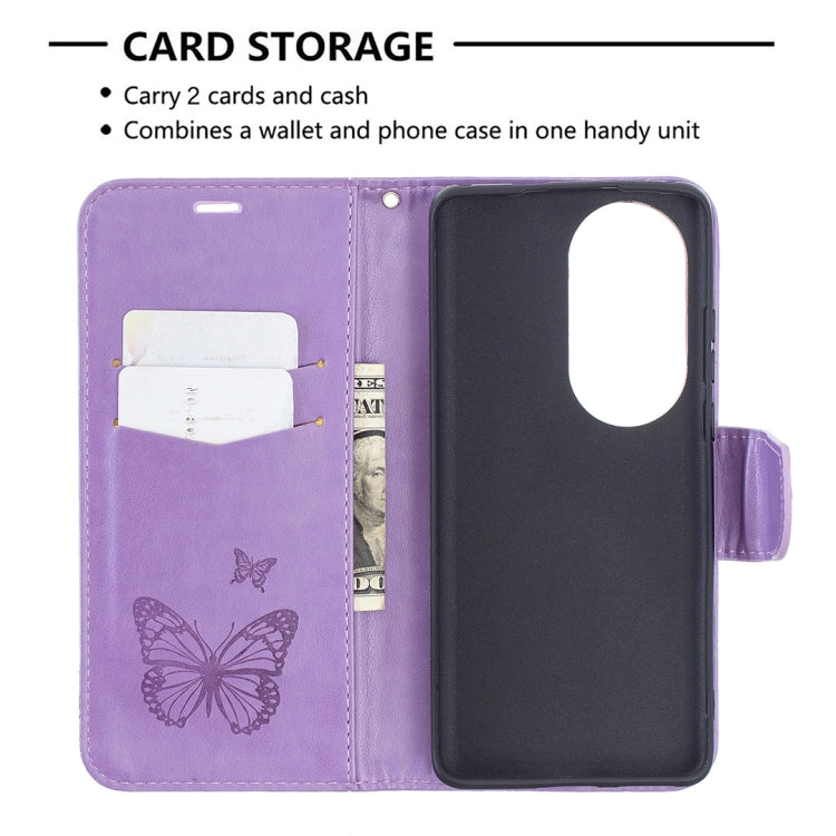 For Huawei P50 Pro Two Butterflies Embossing Pattern Horizontal Flip Leather Case with Holder & Card Slot & Wallet & Lanyard