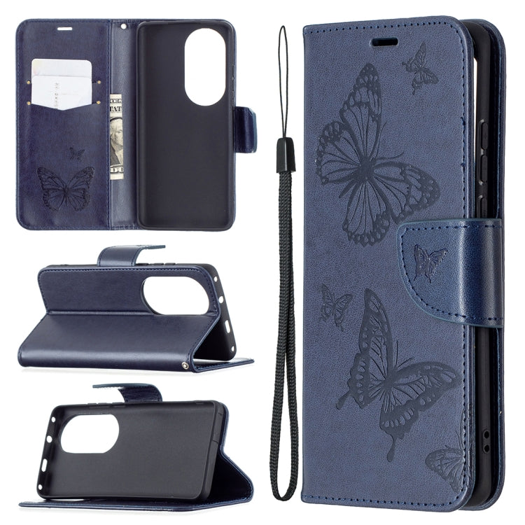 For Huawei P50 Pro Two Butterflies Embossing Pattern Horizontal Flip Leather Case with Holder & Card Slot & Wallet & Lanyard