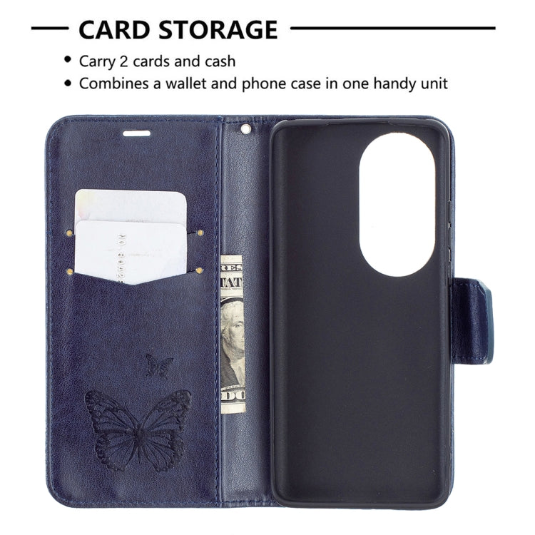 For Huawei P50 Pro Two Butterflies Embossing Pattern Horizontal Flip Leather Case with Holder & Card Slot & Wallet & Lanyard