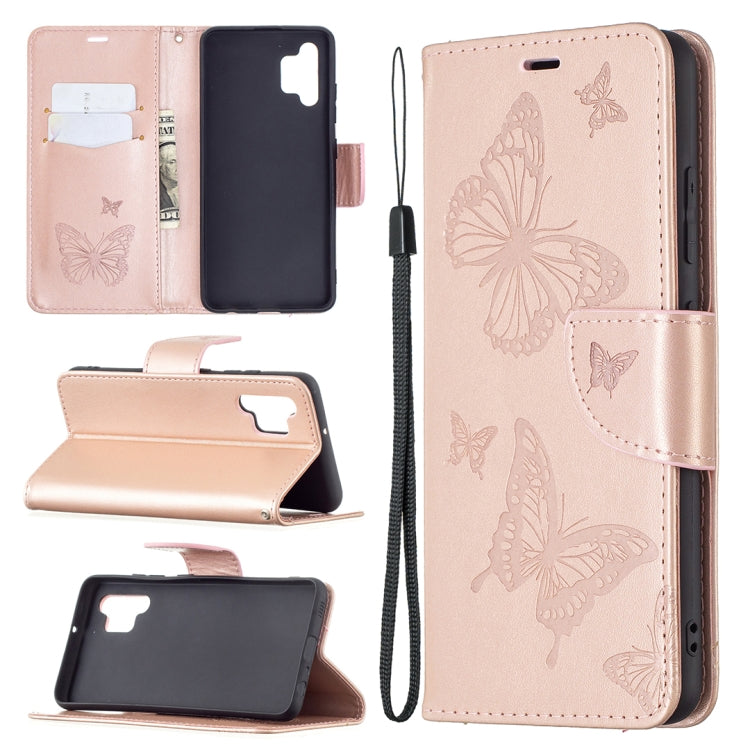 For Samsung Galaxy A32 4G Two Butterflies Embossing Pattern Horizontal Flip Leather Case with Holder & Card Slot & Wallet & Lanyard
