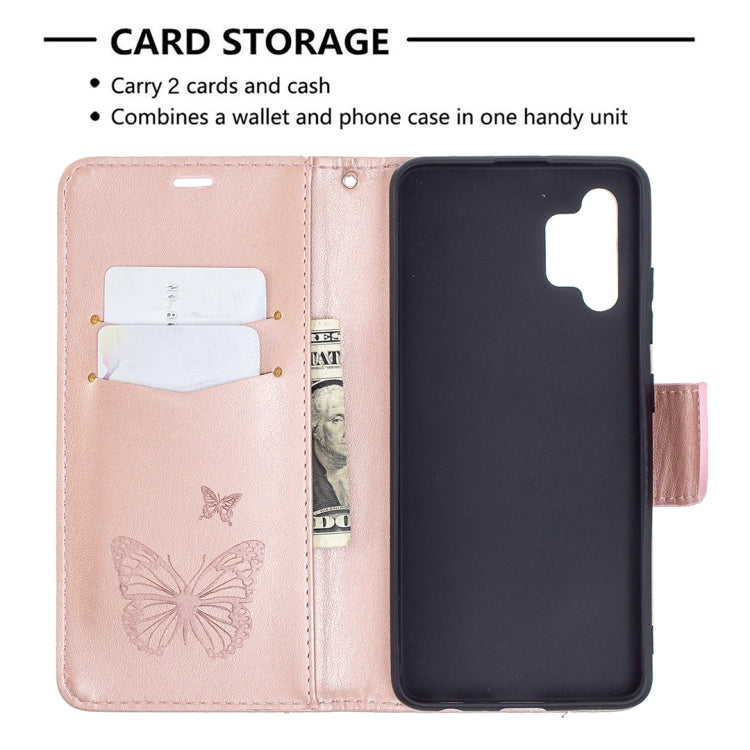 For Samsung Galaxy A32 4G Two Butterflies Embossing Pattern Horizontal Flip Leather Case with Holder & Card Slot & Wallet & Lanyard