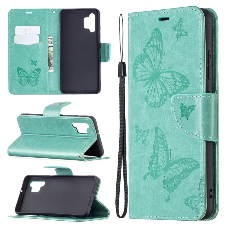 For Samsung Galaxy A32 4G Two Butterflies Embossing Pattern Horizontal Flip Leather Case with Holder & Card Slot & Wallet & Lanyard